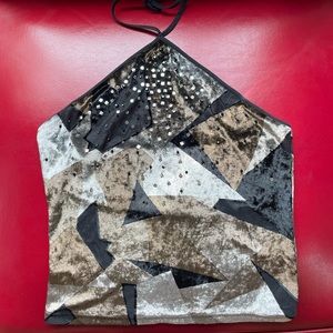 Y2K express velvet patchwork style halter top